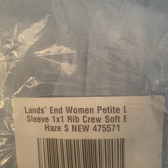 NWT LANDS' END WOMENS PETITE LONG SLEEVE 1X1 RIB CREW SOFT BLUE HAZE SMALL - Picture 4 of 5